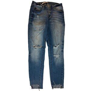 Kancan Los Angeles Skinny Jeans Raw Hem Distressed Mid Rise Blue Size 27